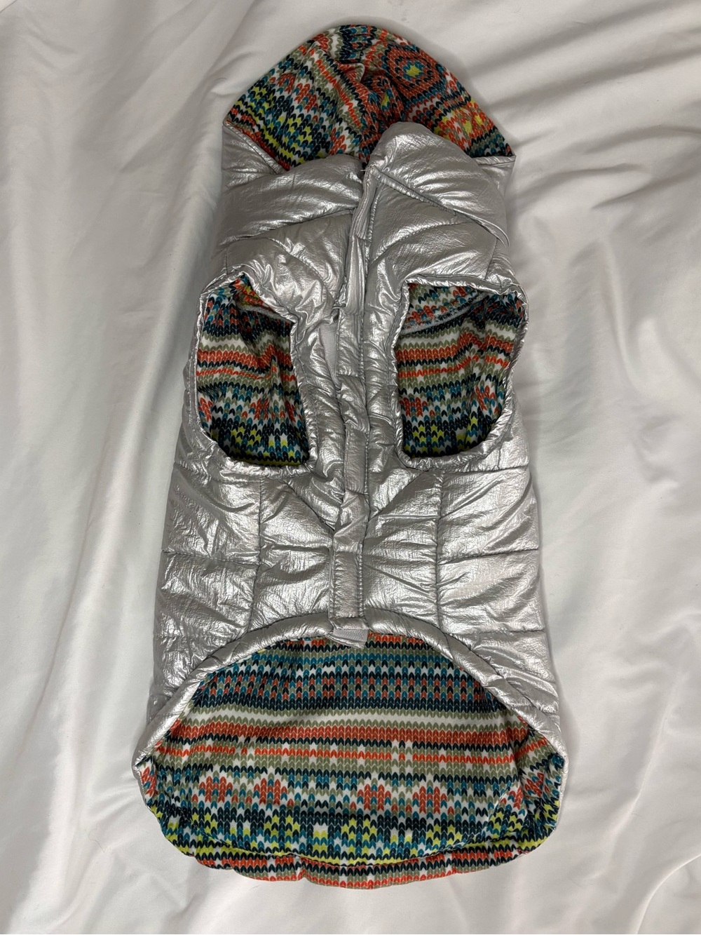 Silver Quilted Puffer Dog Coat with Hood - Picture 6 of 8